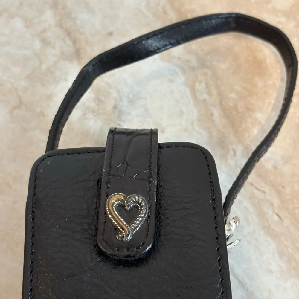 Vtg Brighton Cell Phone Wristlet Black Croc Leather case